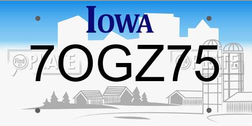7OGZ75 Iowa License Plate
