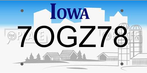 7OGZ78 Iowa License Plate