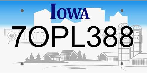 7OPL388 Iowa License Plate