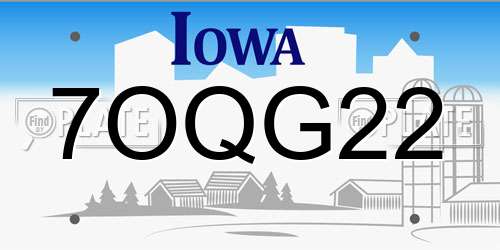 7OQG22 Iowa License Plate