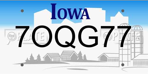 7OQG77 Iowa License Plate