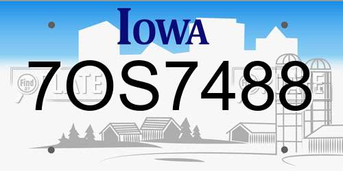 7OS7488 Iowa License Plate