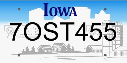 7OST455 Iowa License Plate