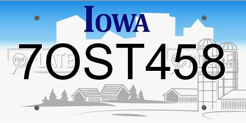 7OST458 Iowa License Plate