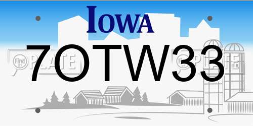 7OTW33 Iowa License Plate
