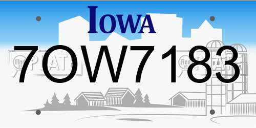 7OW7183 Iowa License Plate