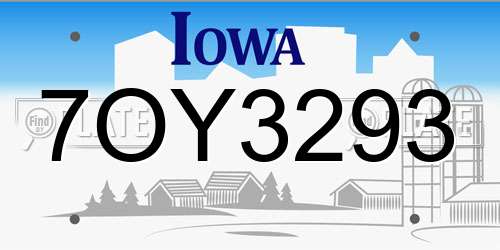 7OY3293 Iowa License Plate