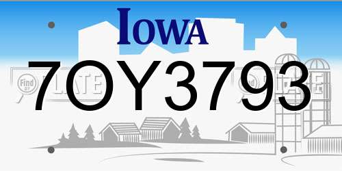 7OY3793 Iowa License Plate