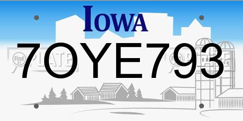 7OYE793 Iowa License Plate