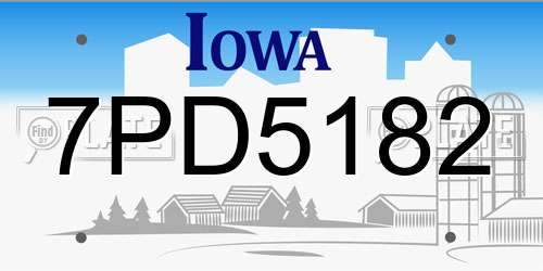 7PD5182 Iowa License Plate