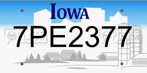 7PE2377 Iowa License Plate