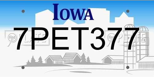 7PET377 Iowa License Plate
