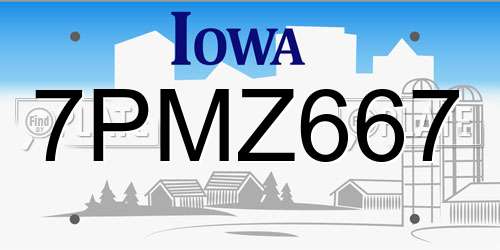 7PMZ667 Iowa License Plate