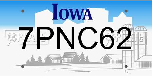 7PNC62 Iowa License Plate