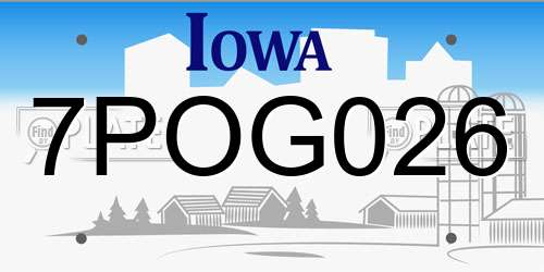 7POG026 Iowa License Plate