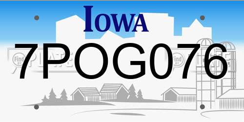 7POG076 Iowa License Plate
