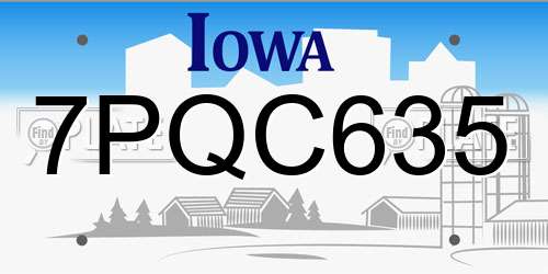 7PQC635 Iowa License Plate