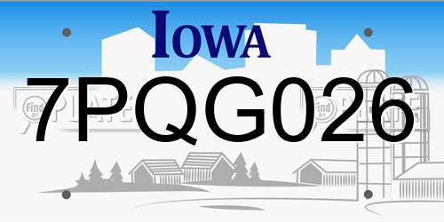 7PQG026 Iowa License Plate