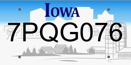 7PQG076 Iowa License Plate