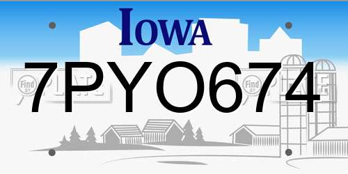 7PYO674 Iowa License Plate