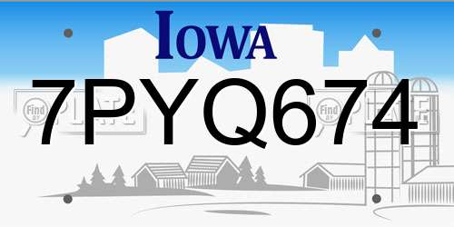 7PYQ674 Iowa License Plate
