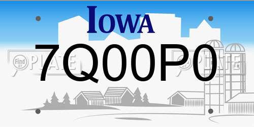 7Q00P0 Iowa License Plate