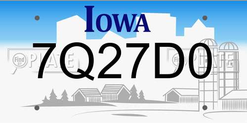 7Q27D0 Iowa License Plate