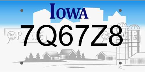 7Q67Z8 Iowa License Plate