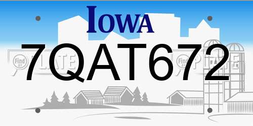 7QAT672 Iowa License Plate
