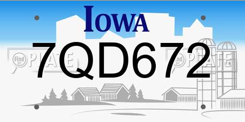 7QD672 Iowa License Plate