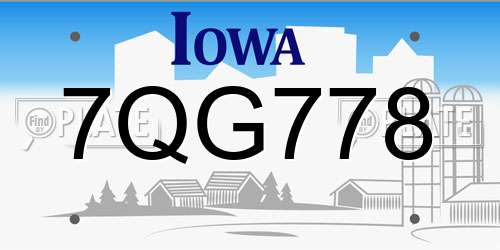 7QG778 Iowa License Plate