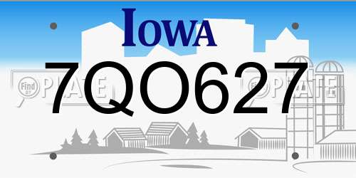 7QO627 Iowa License Plate