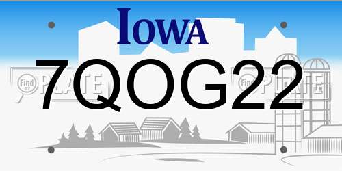 7QOG22 Iowa License Plate
