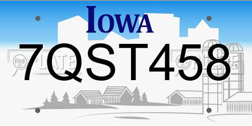 7QST458 Iowa License Plate