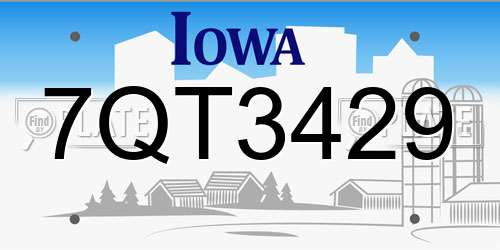 7QT3429 Iowa License Plate