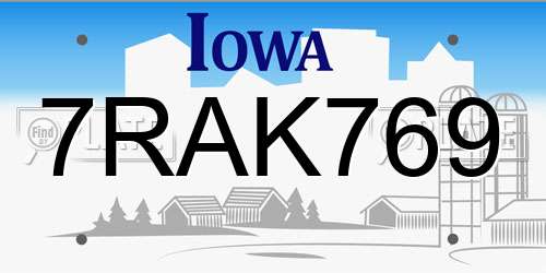 7RAK769 Iowa License Plate