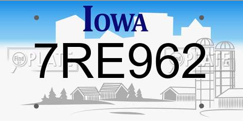 7RE962 Iowa License Plate