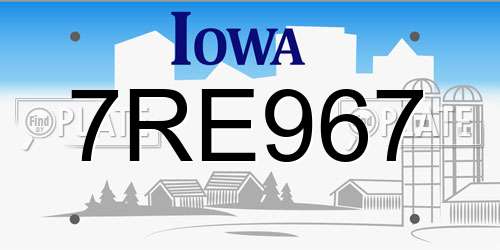 7RE967 Iowa License Plate