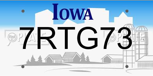 7RTG73 Iowa License Plate
