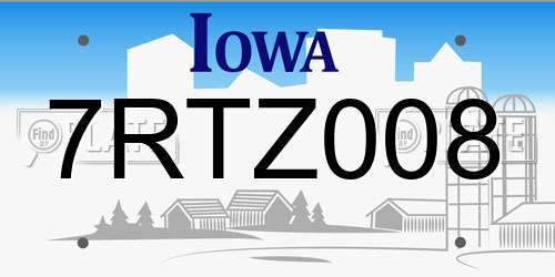 7RTZ008 Iowa License Plate
