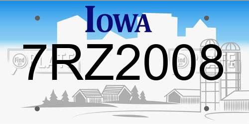 7RZ2008 Iowa License Plate