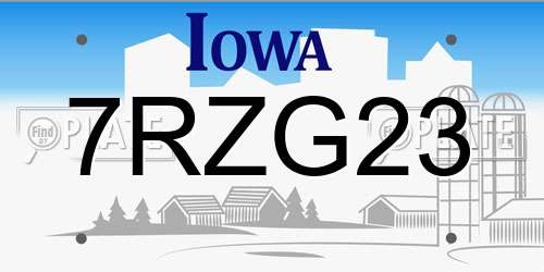 7RZG23 Iowa License Plate