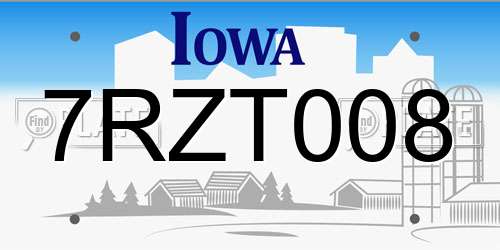7RZT008 Iowa License Plate