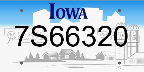 7S66320 Iowa License Plate