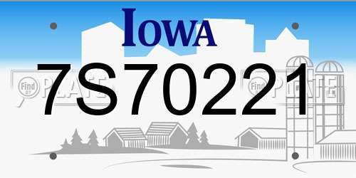 7S70221 Iowa License Plate
