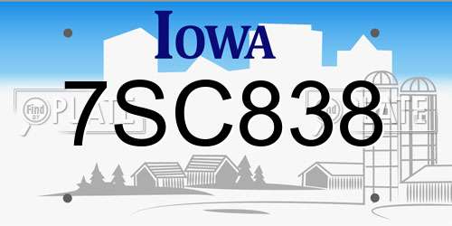 7SC838 Iowa License Plate