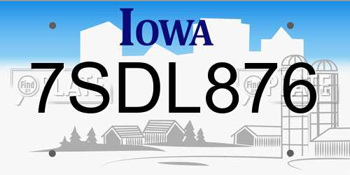 7SDL876 Iowa License Plate