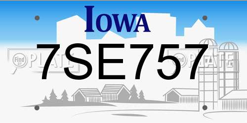7SE757 Iowa License Plate