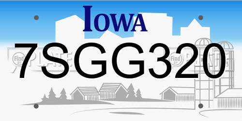 7SGG320 Iowa License Plate