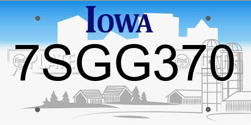 7SGG370 Iowa License Plate